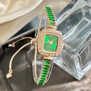 MUNCHX Đính đá Zircon Vòng tay nữ với Cương ra linh hoạt Đồng hồ thạch anh số Vỏ hợp hình vuông Đồng hồ dây đeo