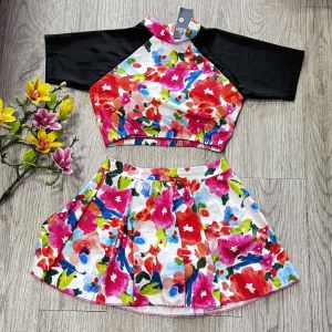 Bikini bộ đồ bơi nữ 2 mảnh áo crop ngắn tay quần giả váy nhiều màu freesize Bin Sports BHV177