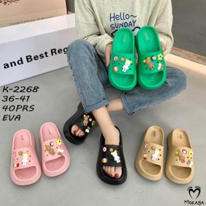 Sandal Slop Wanita Bahan EVA Tebal Croos Jibbitz Lucu Import Anti Slip - K2268 (36/41)