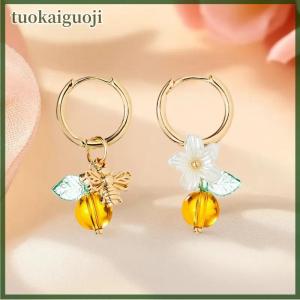 tuokaiguoji ต่างหูห่วงผึ้งผลไม้สีส้มแฟชั่นสำหรับผู้หญิงที่คาดหูเหมาะสำหรับใส่เครื่องประดับเป็นของขวัญ