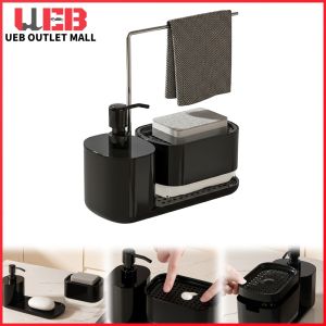 Premium Stainless Steel Soap Dispenser with Tray and Sponge Holder for Kitchen and Bath