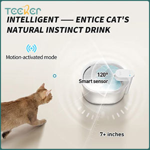 Teeker Pet Cordless and Rechargeable Battery Cat Water Fountain Ultra Quiet Cordless Pet Water Fountain with Wide Angle Infrared Sensing 2.5L Automatic Cat Water Fountain for Cats Indoor and Outdoor Use