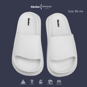 Aibeibei Sandal Slop Putih Polos Smile Hitam Size 36-44
