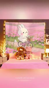 Cute ins Anime-style illustration healing background fabric for room bedside dormitory decoration live streaming hanging cloth tapestry