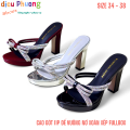 Dép Cao Gót Quai Chéo Nơ Xoàn Xếp Đế Vuông 11cm Cao Cấp 8806-2. 