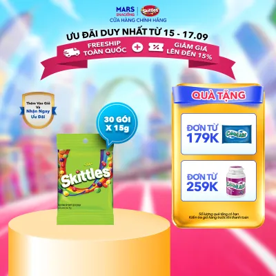 Combo 30 gói kẹo Skittles vị chua 15g x 30 (1 hộp x 30 gói)