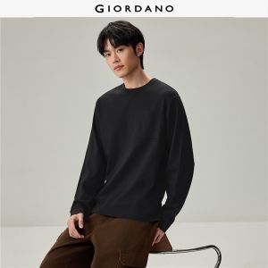 Giordano Beau Monde Men Topstitch single pocket long sleeve tee Free Shipping 13026615