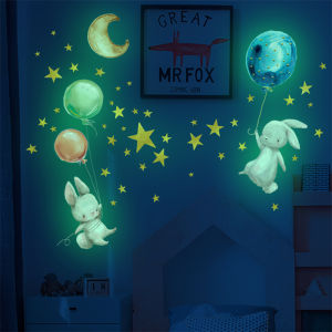 Cartoon Luminous Wall Stickers Rabbit Balloon Star Bedroom Home Decoration Childrens Room Wallpaper Cute Rabbit Stickers