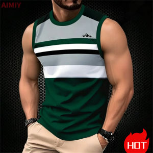 [Local Stock] VCC Mens sleeveless T-shirt Summer Gradient Simple Paris 3D T-Shirts Fashion Breathable Fitness sport mens t-shirts and tank tops