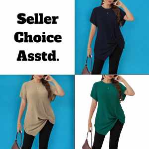 Josie Plus Size Cotton Spandex Twisted Hem Blouse XL-3XL Casual Loose-Fit Round Neck Tee for Summer