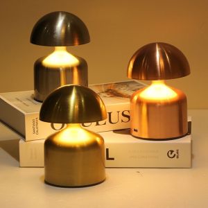 WININ Metal Shade Mushroom Shape Table Lamp USB Rechargeable Touch Sensor LED Night Light Three-level Adjustable Lighting Reading Bedside Lamp Restaurant Decor