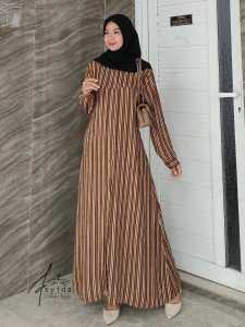 Gamis Wanita Rayon Syahila Motif Salur Elegan Busui