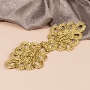 OPEAREY Golden Chinese Frog Buttons Flower Fastener Handmade Cheongsam Buttons Traditional Knot Style Gold Lace Trim Clasps DIY Craft