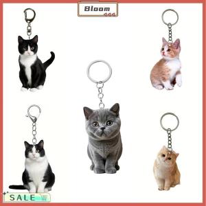 Follow Get New[Bloom Z] 1pcBlack And White Cat Keychain 2D Acrylic Cat PendantDouble-Sided Design Animal Key Ring Charm For Backpacks Gifts