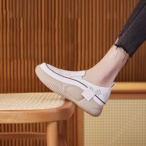 [Free Shipping] Hollow-Out Casual Shoes For Women New Summer Style Thick-Soled Retro White Sneakers Low-Top Slip-On Shoes WomenS Sandals