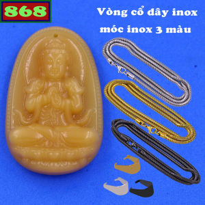 Mặt dây chuyền Phật Đại nhật như lai đá vàng 2.2 x 3.6 cm 3.2 x 5 cm kèm vòng cổ dây chuyền inox rắn + móc inox Phật bản mệnh