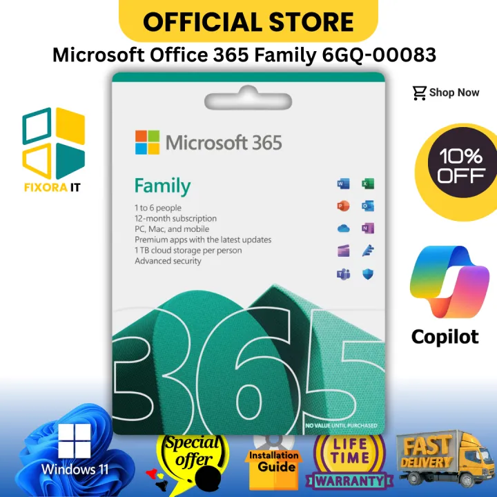 Microsoft Office 365 Family 1 To 6-Devices, 6GQ-00083