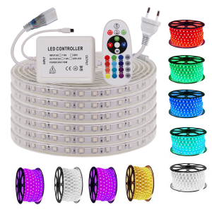 220V RGB Strip Light Smart Bluetooth LED Strip Light Remote Control Changing Color Dimmable Light Strip Super Bright Double Row RGB Light Strip Ceiling Home Decoration