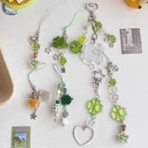 YUYIN4 1pcs dễ thương Túi Mặt dây chuyền bốn lá Clover beaded Keychain cho phụ nữ và cô gái ngôi sao may mắn có nhu cầu chai điện thoại trường hợp Charms trang trí quà tặng