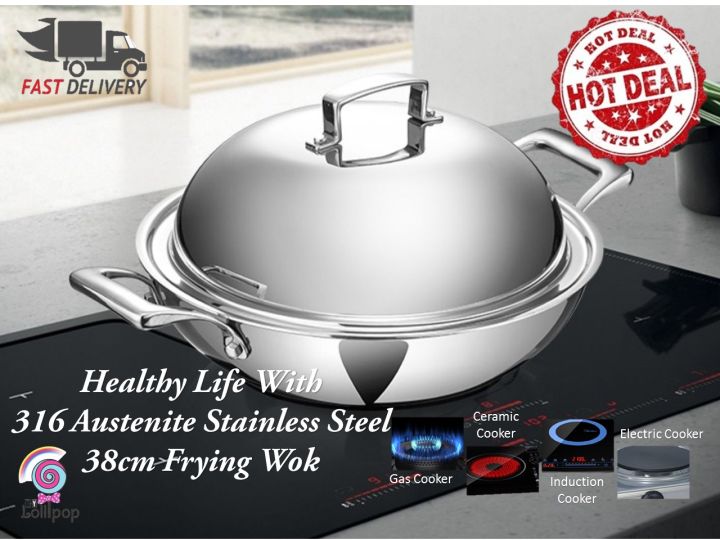 38cm 316 Austenite Stainless Steel 7 Layers Health Wok Honeycomb Non