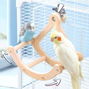 OUTOPEN Wooden Bird Swing Toys Durable Bite Resistant Parrot Stand Wheel Funny Hanging Rocking Perch Stand Entertainment