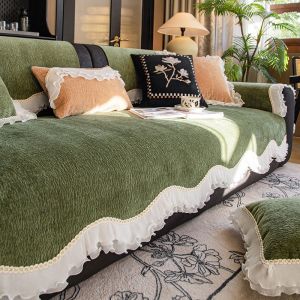 Elegant Chenille Sofa Mat Four Season Suitable Seat Cushion Fixed Non - Slip Washable Straight Row Sofa Protective Cover Cloth Towel Sofa Mat Comfortable Minimalist Sofa Cushion