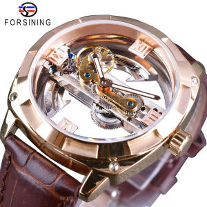 Original Forsining watch fashion luxury classic mens watch with high-quality hollow skeleton automatic leather strap watch. Mens gifts