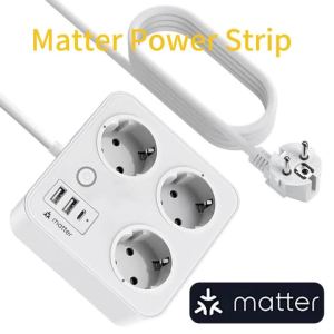 LELLKI Matter Smart Plug Power Strip Timer Outlet 16A EU Socket Extension Power Cord 1.8M SmartThings Homekit Home Assistant