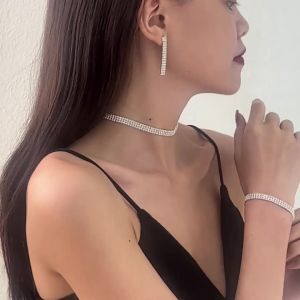 bling Bộ trang sức ba món bán chạy: dây chuyền móng vuốt tinh xảo bông tai phóng đại vòng tay choker hình giọt nước phụ kiện buổi tối cho phụ nữ