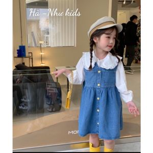 Set yếm váy jeans kèm áo trắng cực xinh cho bé gái - SYVJ