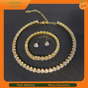 ❣️❣️❣️ 4Pcs set Women Crystal Jewelry Set For Women Charm Necklace Bracelet Stud Earring White Zircon Chain Necklace