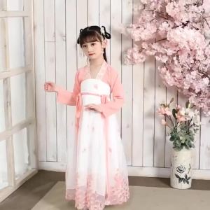 daxiang Hanfu girls autumn clothing ancient costume Super fairy jacket and dress fairy Autumn elegant kids skirt Chinese style long sleeve dress