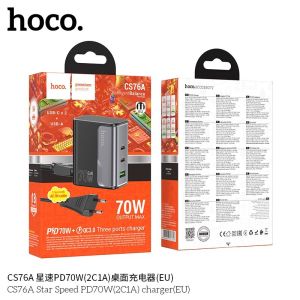 Hoco CS76A หัวชาร์จเร็ว GaN PD70W QC3.0 (TCx2 + USBx1) สายยาว 1.5 เมตร รองรับ iOS / Andriod