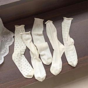 1pair Spring Women Heart Hollow Out Lolita Style Cute Socks Thin Middle Tube Socks for Girl Sweet Soft Designer Loose Socks