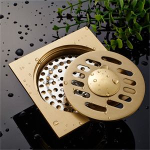 Brass Floor Drain Luxury Brush Gold Deodorant Square Bathroom Shower Washing Machine Floor Drain 10×10cm