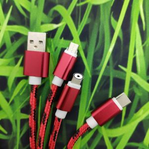 Cáp Sạc Bọc Dù  Đa Năng  Cao Cấp Siêu Bền Chống Đứt 3 Trong 1 Dài 1.2m Gồm Lighning - Micro  - Typec - BH 12 Tháng. Happy Shop