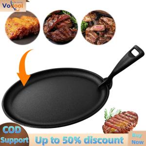 【Vodool Auto Center】Heavy-Duty Cast Iron Fajita Pan 10.6x6.89in Oval for Perfect Grill Marks and Even Heat Distribution