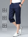 Tencel cropped trousers for men in summer, thin middle-aged business and leisure men's suits and shorts, and dad wears them loosely.. 