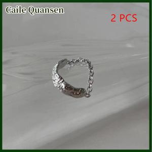 Caile แหวนสีเงิน2ชิ้นแหวนไข่มุกเทียมแบบกลวงคู่ปรับได้เครื่องประดับงานปาร์ตี้แฟชั่นหรูหรา