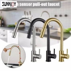 Touch Sensor Stainless Steel Kitchen Faucet with Pull Down Sprayer Smart Kitchen Sink Faucets with Pull Out Sprayer