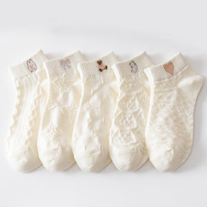 PrettySet 2022 New 5 Pairs Bear Women Socks Female Hollow Socks Spring and Summer Korean Girls Japanese Cute Ins Tide White Girls Socks
