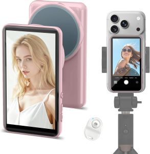 Vlog Selfie Monitor Screen for iPhone 17/16/15/Android Magnetic Back Camera Selfie Monitor with Remote/Zoom/Speaker for Live Streaming/YouTube Starter Vlogging Kit Content Creator Essentials Pink