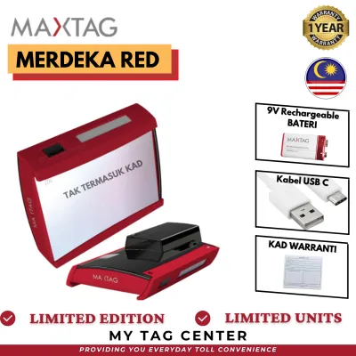 MaxTag Red Merah Merdeka Smart Original Tag 1 Year Warranty Merdeka Pack Touch n Go Device Bracket Dashboard MY Tag Center