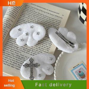 HB Cute White Angel Wings Gothic Cross Hair Clip Subculture Y2k Hairpin Headwear Hair Accessory