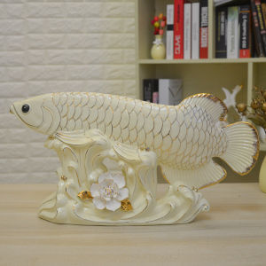 45CM Ceramic Arowana Ornament Feng Shui Decoration Lucky Chinese Style Blessing Living Room Display Housewarming Gifts Living Room TV Cabinet Decorations