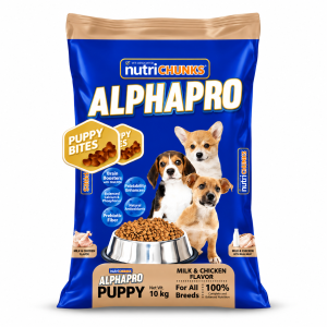 NutriChunks Alphapro Puppy Bites Dog Food Milk & Chicken Flavor alphapro dog food 10kg alphapro dog food 20kg