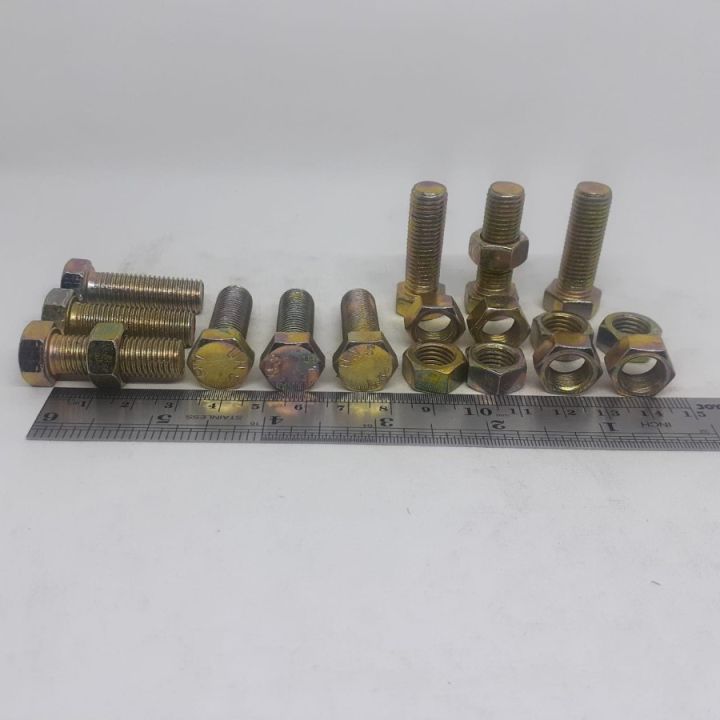 BAUT  M10 X 30 KUNCI 14 PANJANG 3 CM 3CM BAUD KUNING M10X30 BAUT 14 BMK M10X30 HEXA BOLT 10 X 30 30MM 30 MM KUNCI RING 14 PITCH DRAT 1.25