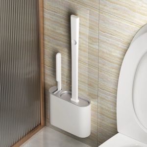 Wall Hanging TPR Toilet Brush with Holder Set Silicone Bristles for Floor Bathroom Cleaning Clean Corner Protect The Toilet