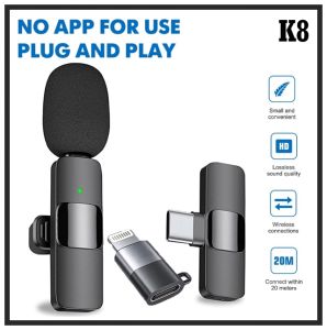 K8 Wireless Collar Microphone Lavalier Plug & Play Lapel For Type C /Android / Lightning
