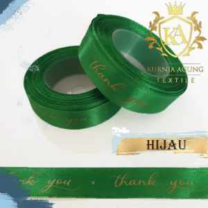 Pita Satin Tulisan Thank You 2cm Pita Kado hampers souvenir ukuran 3/4 inch Meter Per 10 Meter dan Roll